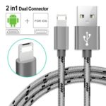 2 in 1 Micro USB Cable for Android for iPhone Charger 2.4A Nylon Braided USB Dual Charging Cable Cord